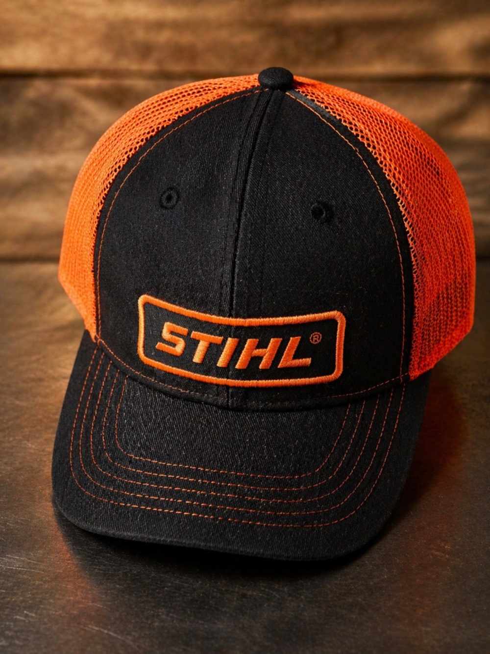 STIHL Black & Orange Mesh Logo Trucker Hat
